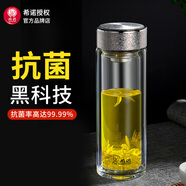 希諾（HEENOOR） 希諾玻璃杯鈦抗菌杯抗菌率99%雙層防燙商務(wù)水杯健康安全泡茶杯子 皓月銀-小巧款-T601- 250ml