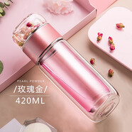 創(chuàng)建（Crthl）創(chuàng)健玻璃杯 雙層創(chuàng)意車載便攜男女士泡茶杯玻璃 茶水分離水杯子 茶藝升級(jí)款玫瑰金420ML