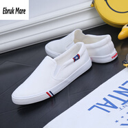 森馬男鞋子豆豆休閑鞋男生帆布鞋一腳蹬懶人單鞋老北京布鞋春夏季 B002白色牛津底 41