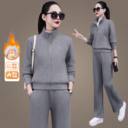 歐宇杉加厚運(yùn)動套裝女秋冬季2025新款毛毛休閑羊羔絨洋氣加絨衛(wèi)衣兩件套 9085款灰色 L 適合96-109斤