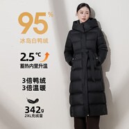 Bear Note韓版寬松95%白鴨絨羽絨服女2024新款冬季長(cháng)款過(guò)膝加厚保暖外套潮 黑色 S 90-105斤左右