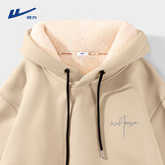 回力（Warrior）衛衣男冬季新款棉質(zhì)運動(dòng)上衣男士寬松加絨加厚連帽外套 卡其 3XL