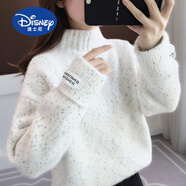 迪士尼（Disney）初中女生毛衣加絨加厚秋冬季新款高中學(xué)生半高領(lǐng)內搭針織打底衫潮 米白色加厚款 107 M 【90-105斤】