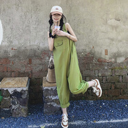 ANGEL MOOD酷鹽系牛油果綠色背帶褲春夏季女2025新款韓版寬松工裝休閑褲子女 牛油果綠色背帶褲【升級(jí)款】 S