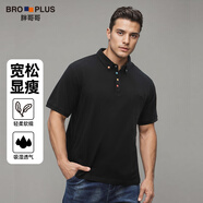 胖哥哥大碼男裝polo衫胖老公胖爸爸裝短袖胖子T恤肥佬休閑寬松體恤 黑色 3XL(190-210斤)
