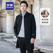羅蒙中長款毛呢大衣2024秋季新款外套男士羊毛大衣休閑雙面呢格子大衣 6858黑色 170【建議體重95-100斤左右】