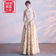 愛夸貓（AIKUAMAO）成人禮服女18嵗禮服高級(jí)感晚禮服裙新款2023韓版長款學(xué)生宴會(huì)聚會(huì) 黃色 M