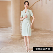 艾尚臣白色職業(yè)連衣裙女2025夏季修身顯瘦高級感面試正式場(chǎng)合短袖西裝裙 綠色連衣裙 L
