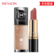 露華濃（Revlon）持久無瑕水潤保濕遮瑕粉底液+麗采經(jīng)典口紅 天生一對兩件套裝組合 粉底液200#混合油性+口紅225#