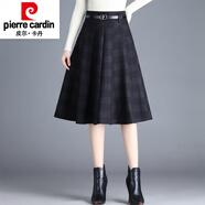 皮爾卡丹（pierre cardin）毛呢格子a字裙女秋冬2025新款高腰顯瘦小個(gè)子短裙大擺半身裙傘裙 藍格長(cháng)款 毛呢冬款 裙長(cháng)70cm XL 腰圍2尺2左右/110-120斤