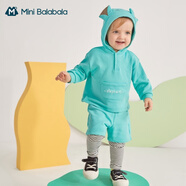 Mini Balabala迷你巴拉巴拉寶寶套裝秋衛衣長(cháng)袖假兩件打底褲套裝兒童秋裝 粉綠40336（73-100碼襠部可拆） 73cm