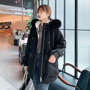 歌蜜奴 短外套女裝春秋裝新款寬松休閑時尚學院風設計感工裝長袖大衣女士毛呢外套 黑色 L(115-125斤)