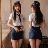 曼煙 情趣內衣 女性感睡衣丁字褲緊身包臀空姐制服誘惑激情睡裙jk學姐OL秘書套裝  空姐職業(yè)制服 藍 2084