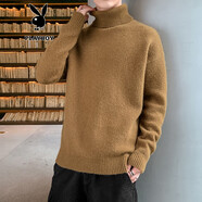 花花公子高領(lǐng)毛衣男秋冬季打底衫潮流非羊休閑毛衫絨衫男裝保暖衣服針織衫 焦糖 2XL