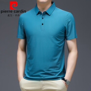 皮爾卡丹（pierre cardin）桑蠶絲短袖t恤男士刺繡速干上衣休閑翻領(lǐng)T恤衫冰 絲半袖T 8801純版湖藍 175/ XL建議125-145斤