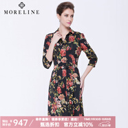 沐蘭MORELINE修身印花連衣裙長(cháng)袖中長(cháng)款熟女及膝名媛熟女連衣裙5621103 圖片色 M 38