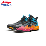 李寧（LI-NING）李寧龍拳男女大童籃球鞋2025秋季新款高幫防滑實(shí)戰訓練鞋運動(dòng)鞋 YKBV090-1黑色/時(shí)空藍 34