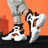 牧比尼冬季ins網(wǎng)紅厚底增高老爹鞋男韓版襪子籃球鞋透氣飛織高幫小白鞋 F803黑白 40