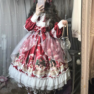 洛麗塔Lolita裙子全套冬季圣誕水晶球雪人復古宮廷緞面反光灰春秋長(cháng)袖連衣裙 罩裙（不含裙子） L