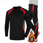 爵城系（Juechengxi） 足球服長(cháng)袖訓練服套裝男秋冬季兒童成人運動(dòng)服足球外套女加絨足球隊服 5532黑紅衣+9051黑紅褲（加絨款） 2XL（身高170-175cm)