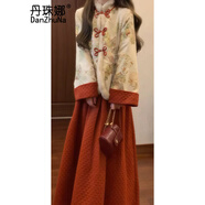 丹珠娜（DanZhuNa）新年戰(zhàn)袍冬季新中式連衣裙國風加厚棉服外套長裙拜年富家千金套裝 外套+傘裙 M