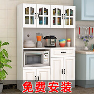 悅媚 餐邊柜微波爐柜茶水碗柜陽(yáng)臺(tái)儲(chǔ)物柜烤箱柜餐廳柜廚房柜子收納柜 暖白色（玻璃門(mén)） D款 180高*90長(zhǎng)*40深 生態(tài)板