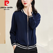 皮爾卡丹（pierre cardin）棒球服時(shí)尚百搭淑女2025年春秋季新款長(cháng)袖夾克短外套韓版休閑女 深藍色 132-142斤 2XL