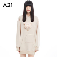 A21秋冬女裝長(zhǎng)袖連帽衛(wèi)衣裙外穿休閑短裙寬松短連衣裙女 淺卡其 S
