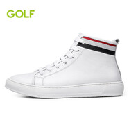 高爾夫（GOLF）男鞋休閑高幫鞋三色編織帶韓版街頭風(fēng)時(shí)尚板鞋百搭簡(jiǎn)約休閑鞋男 白色 40