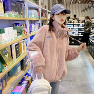 TYBURN海世船說 加厚毛毛外套仿貂絨棉衣羊羔毛絨絨外套女 粉色 L