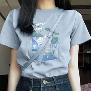 真維斯純棉短袖t恤女士夏季衣服新款2026年休閑百搭寬松版打底半袖GX 霧霾藍-鴨鴨池塘 3XL 【柔軟舒適】