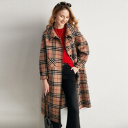 帕羅（PALUOPO） 100%綿羊毛毛呢大衣雙面尼女士格紋直筒顯瘦氣質(zhì)英倫風(fēng)大衣外套 卡其 M (160/84A)