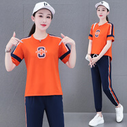 越倫（YUELUN）運(yùn)動(dòng)套裝女2023春季新款運(yùn)動(dòng)服休閑套裝女時(shí)尚減齡寬松兩件套潮牌 橘色夏季 L（100-115斤）