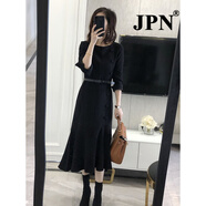 JPN香港潮牌長(cháng)袖禮服連衣裙女高級秋冬新款收腰顯瘦名媛氣質(zhì)包臀裙 黑色 M