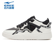 鴻星爾克板鞋中幫厚底休閑運動(dòng)撞色百搭潮流女款拼接滑板鞋街頭時(shí)尚休閑鞋 正黑/橡芽白 1050 35