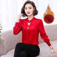 敏赫女裝 雪紡襯衫女長(cháng)袖2022春裝新款時(shí)尚小衫內搭百搭洋氣上衣打底襯衣寸 6858 紅色加絨 S
