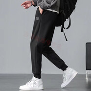 JEEP SPIRIT休閑褲男士針織褲男裝收口小腳褲運動(dòng)休閑束腳褲男百搭長(cháng)褲子 春款 黑色 6117 3XL 建議175-195斤