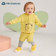 Mini Balabala迷你巴拉巴拉寶寶套裝秋衛衣長(cháng)袖假兩件打底褲套裝兒童秋裝 中黃30427（73-100碼襠部可拆） 73cm