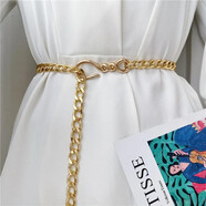 寶格妍歐美嘻哈街頭雙鏈條金屬皮帶女時(shí)尚裝飾腰鏈牛仔褲連衣裙百搭腰帶 金色
