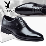 花花公子（PLAYBOY）男士皮鞋男鞋真皮商務(wù)正裝鞋辦公系帶婚鞋英倫簡約頭層牛皮三接頭 黑色 39