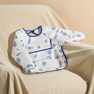 寶寶吃飯罩衣兒童嬰兒圍兜飯兜男女孩畫(huà)畫(huà)衣圍裙小孩防水反穿衣 小魚(yú)游游【長(cháng)袖款】 100碼【建議身高90-100cm】