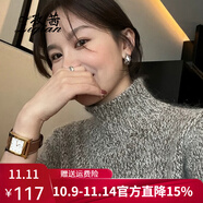 孜茜2025春季新款毛衣女半高領(lǐng)短袖潮款毛衣寬松打底羊毛針織衫 淺灰色 L