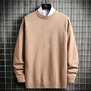 楠語(yǔ)秋 秋季新款純色套頭毛衣男裝韓版潮流寬松薄款毛線(xiàn)衣男裝打底針 卡其色 簡(jiǎn)約毛 XL