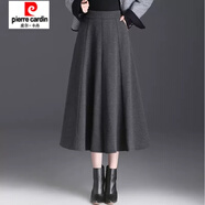皮爾卡丹（pierre cardin）毛呢半身裙女秋冬新款中長款大擺傘裙高腰顯瘦遮胯大碼A字長裙潮 毛呢八片裙灰色 裙長80cm S 【85-95斤】