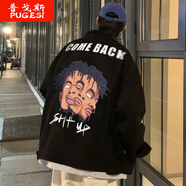 胖子大碼230斤牛仔夾克男生加肥加大碼潮牌胖子寬松復(fù)古歐美高街外套休閑春季裝加肥加大碼胖子男裝 黑色 5XL 185-210斤