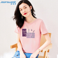 真維斯（JEANSWEST）t恤女純棉2025夏季舒適打底衫半袖體恤上衣女士上衣女灰粉L