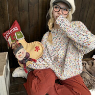 DOMX彩虹多巴胺 套頭加厚毛衣女寬松秋冬季保暖粗針織衫上衣外穿 彩虹色 S