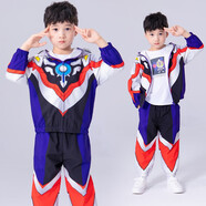 藍貝妮賽羅迪迦奧特曼衣服春秋季童裝男童套裝兒童秋裝小男孩萬(wàn)圣節服裝 歐布奧特曼（眼燈） 120 碼建議身高115CM