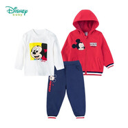 迪士尼寶寶（Disney Baby）童裝男女童衛(wèi)衣套裝加絨連帽外套米奇T恤+褲子3件裝 大紅1127 4歲/身高110cm