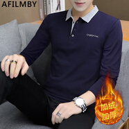 AFILMBY夏季POLO短袖t恤男潮流衣服男夏翻領(lǐng)男士短袖T恤半袖男生潮牌夏天 128深藍 加絨 M